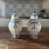 Blue & White Hexagonal Lidded Vases
