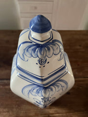 Blue & White Hexagonal Lidded Vases