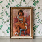Blue Ruffle Top Lady Oil Painting