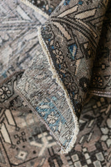 Antique Persian (3x9) Charcoal & Slate Floral Hand-Knotted Wool Runner