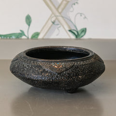 Footed Black Japanese Pottery Bowl