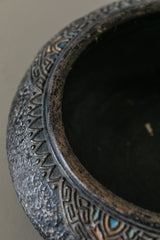 Footed Black Japanese Pottery Bowl