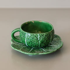 Cabbage Majolica Teacup and Saucer