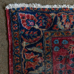 Antique Persian (5x6) Deep Crimson & Navy Floral Vase | Hand-Knotted Rug