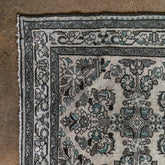Antique Persian (3x12) Ivory & Slate Blue Hand-Knotted Wool Runner