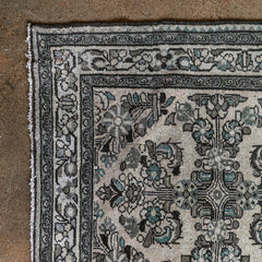 Antique Persian (3x12) Ivory & Slate Blue Hand-Knotted Wool Runner