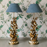 Art Nouveau Moreau Bronze Heavy Lamp Pair