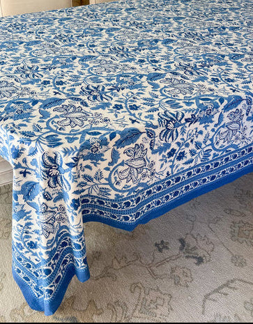 Blue Floral Tablecloth, 72"x132"