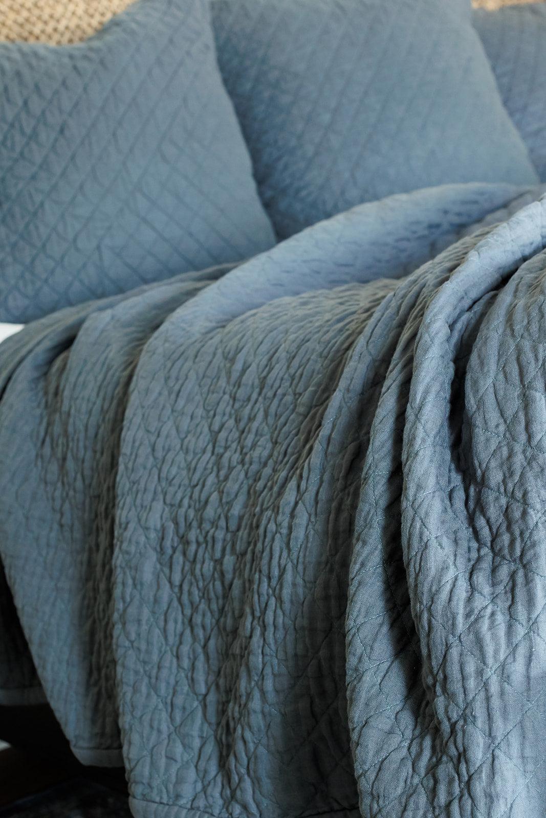 Dale Quilted Linen Bedding Collection, Steel Blue