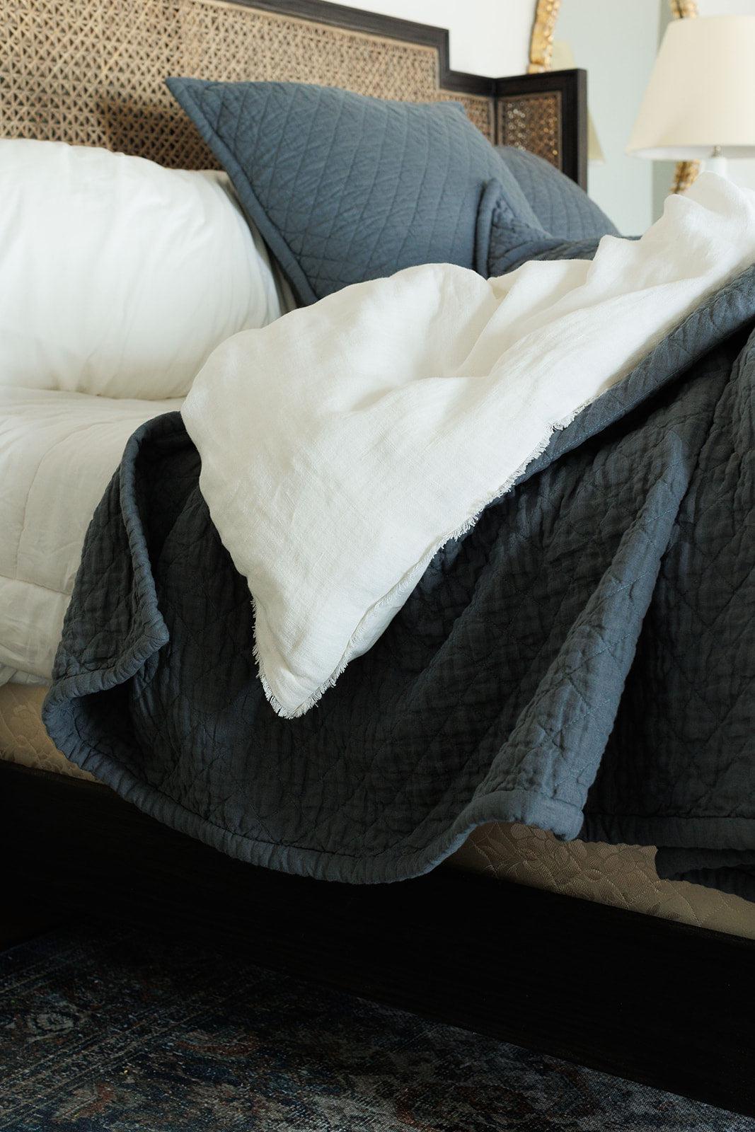 Dale Quilted Linen Bedding Collection, Steel Blue