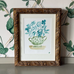 Framed Jackie O'Bosky Floral Vase Original Watercolor
