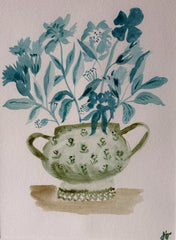 Framed Jackie O'Bosky Floral Vase Original Watercolor