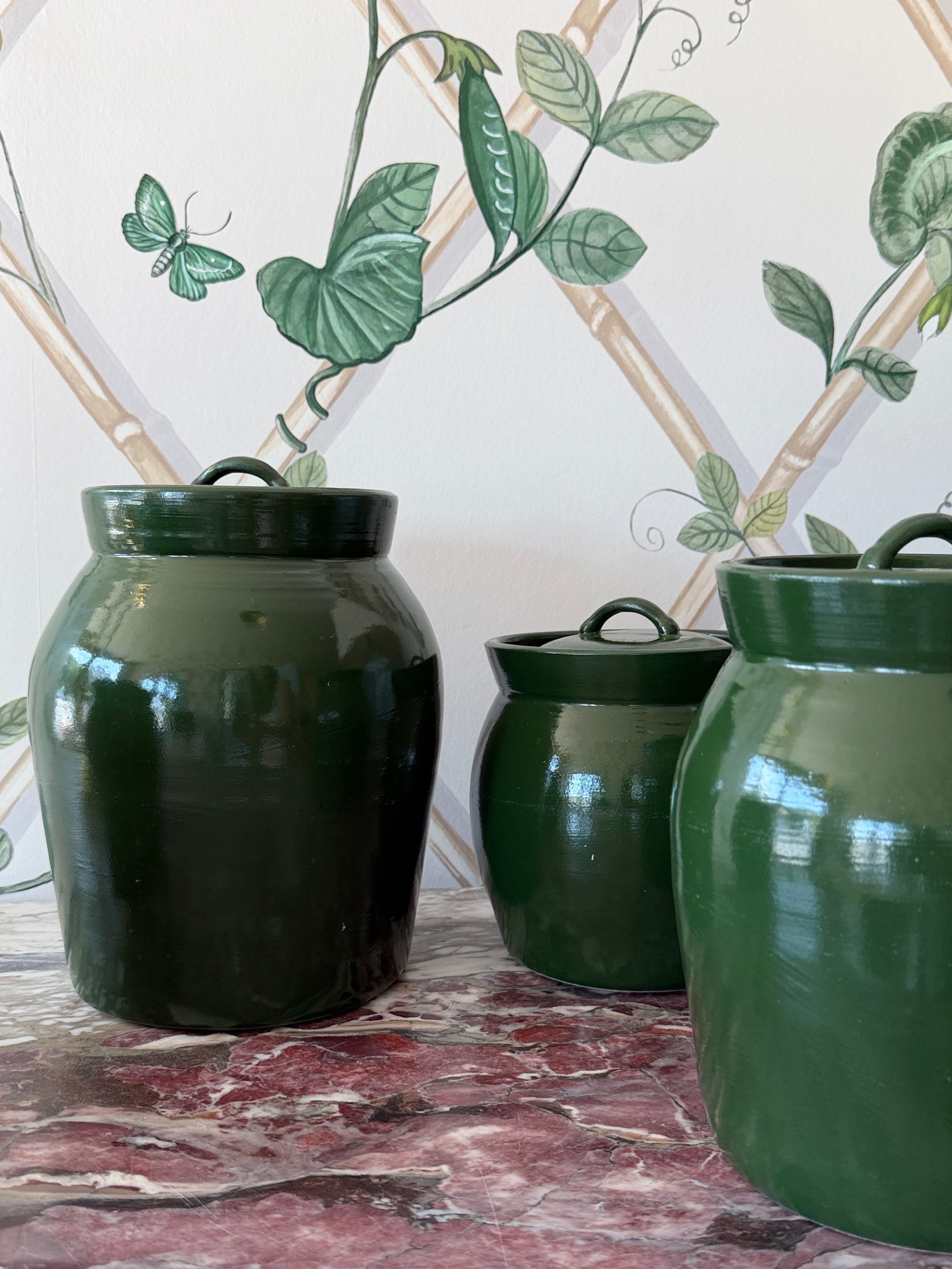 Olive Green Pottery with Lid
