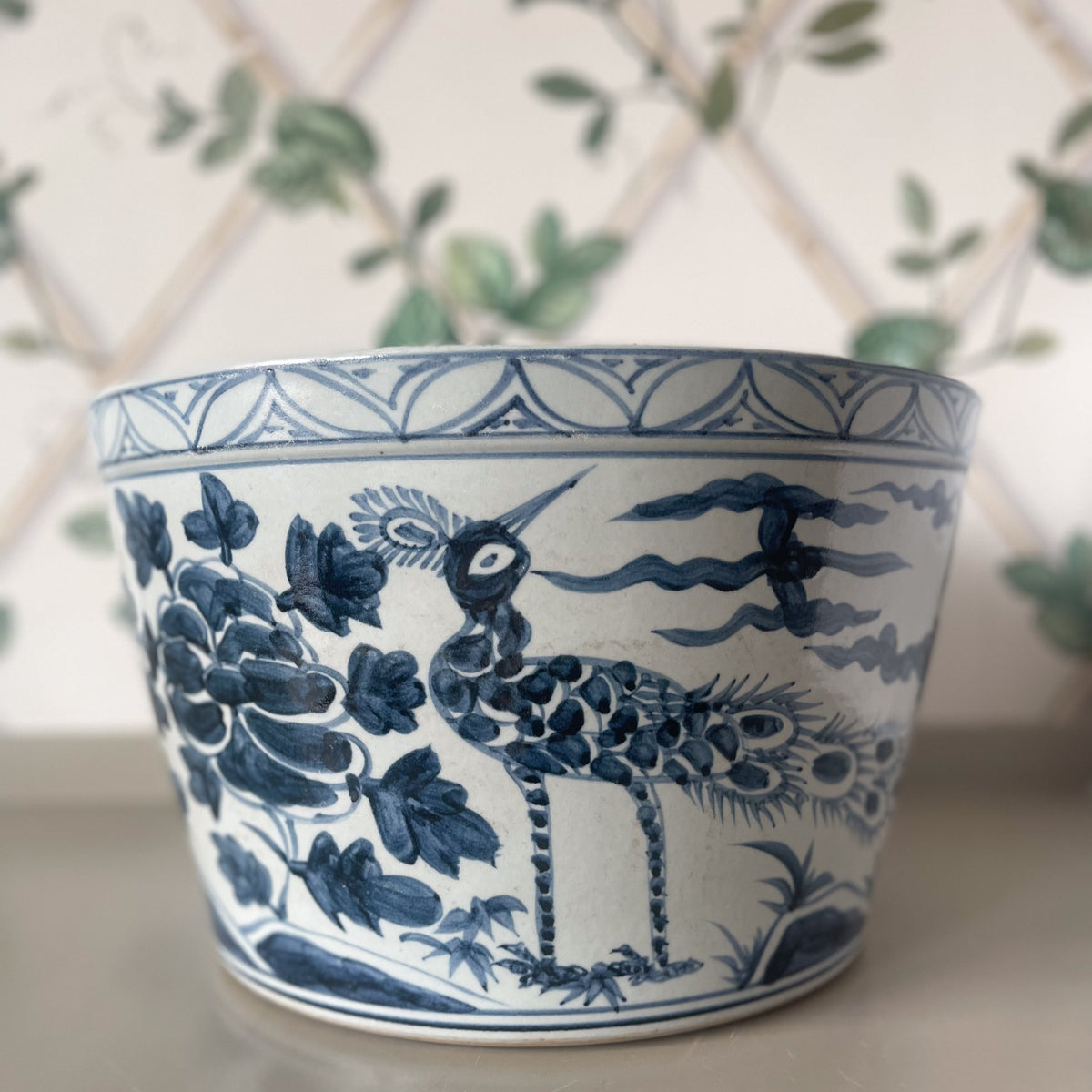 Blue & White Bird Basin Planter