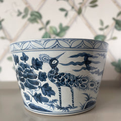 Blue & White Bird Basin Planter