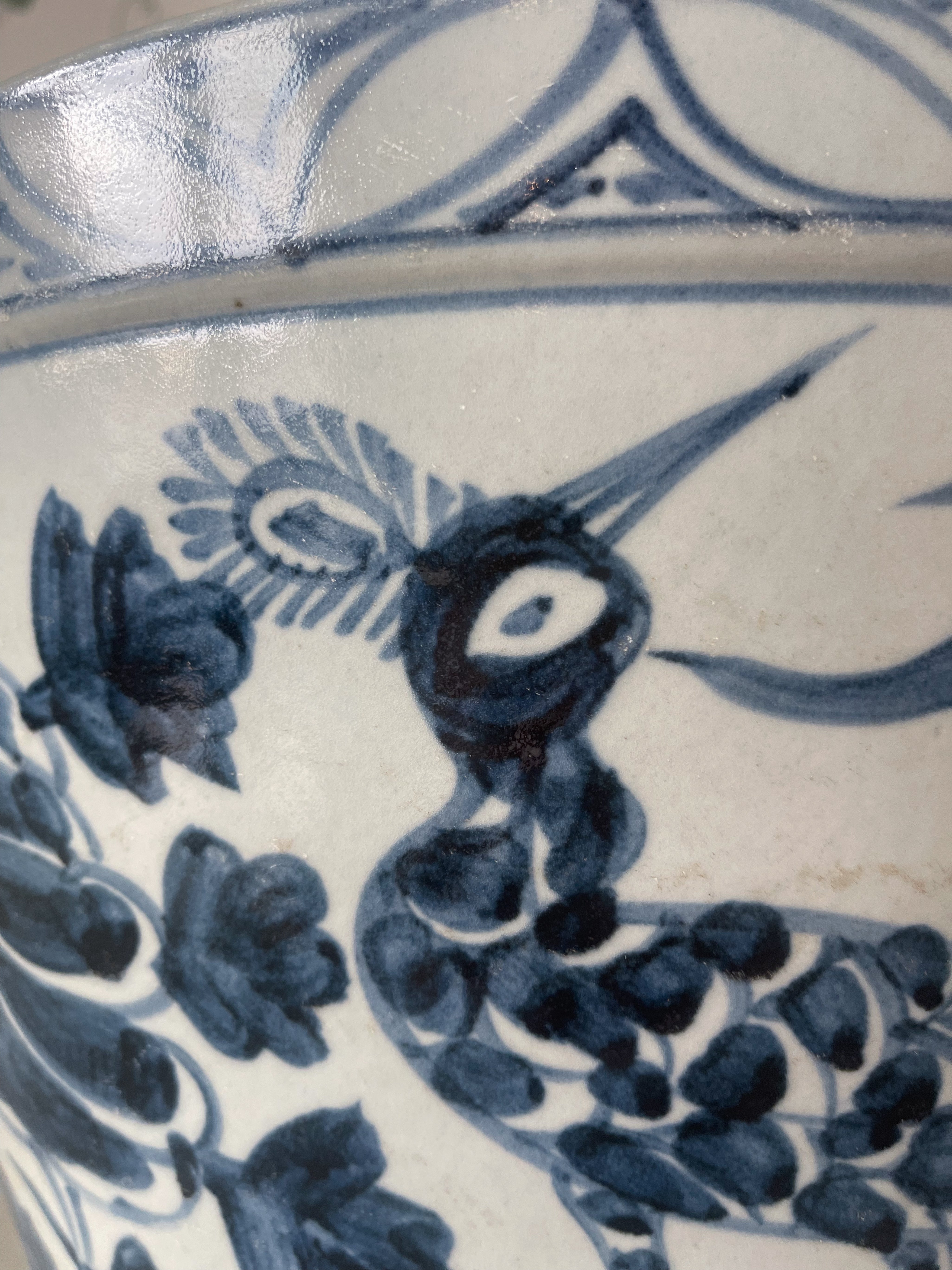 Blue & White Bird Basin Planter