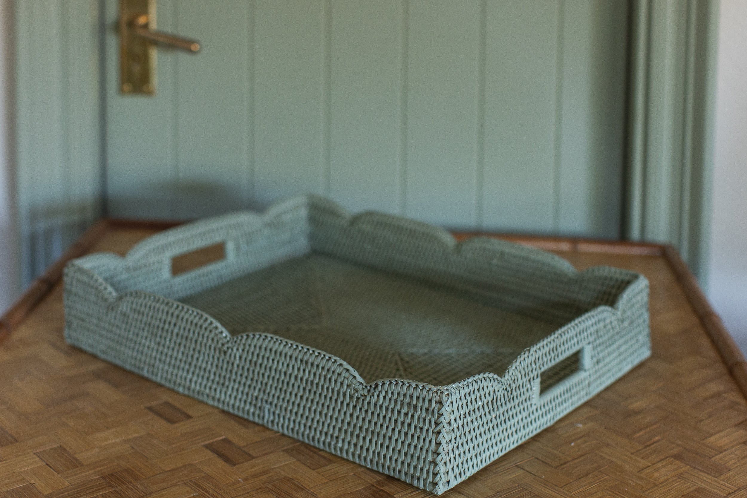 Green Rattan Scalloped Tray