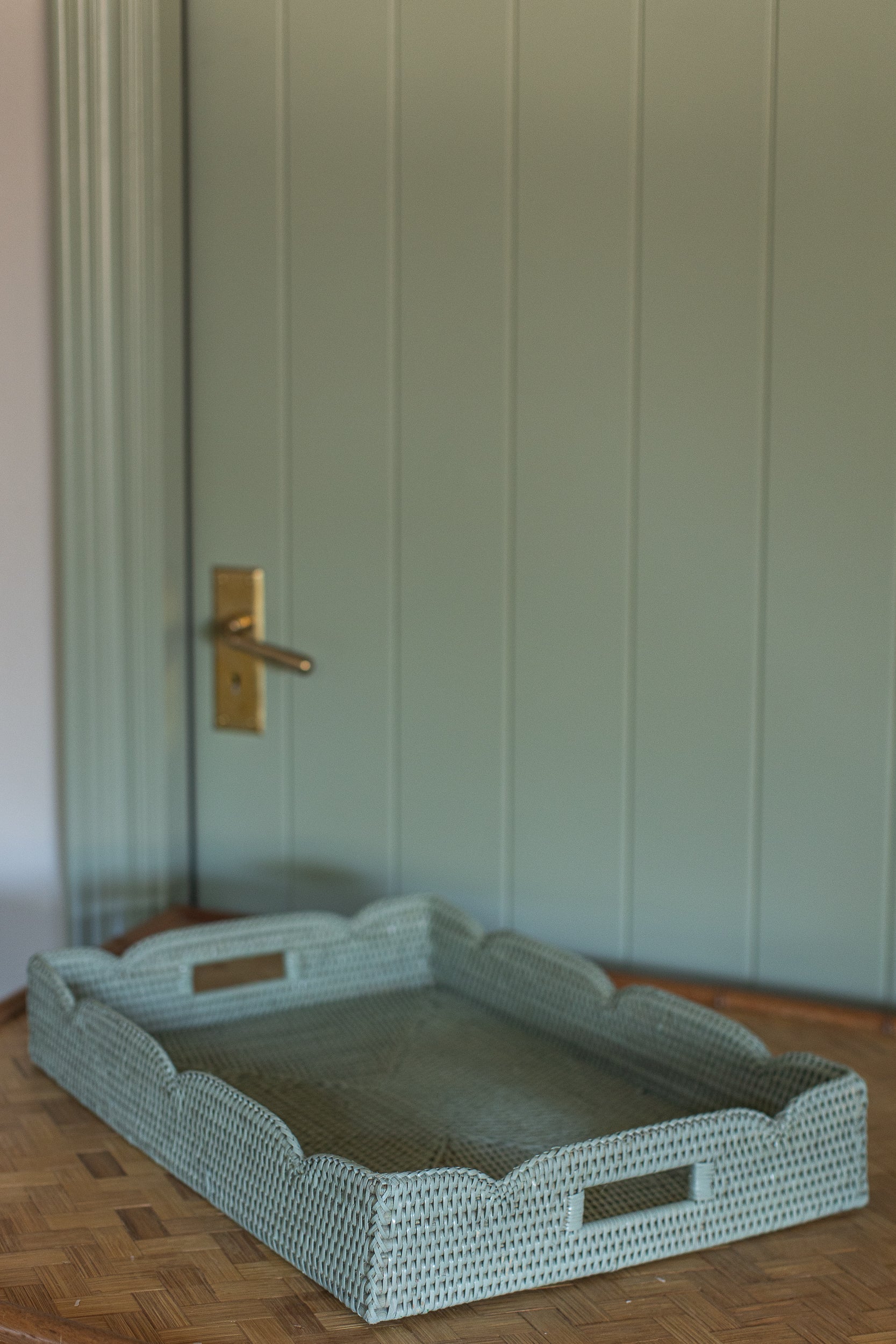 Green Rattan Scalloped Tray