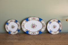 Mid-Century Floral Set, Cobalt & Gilt