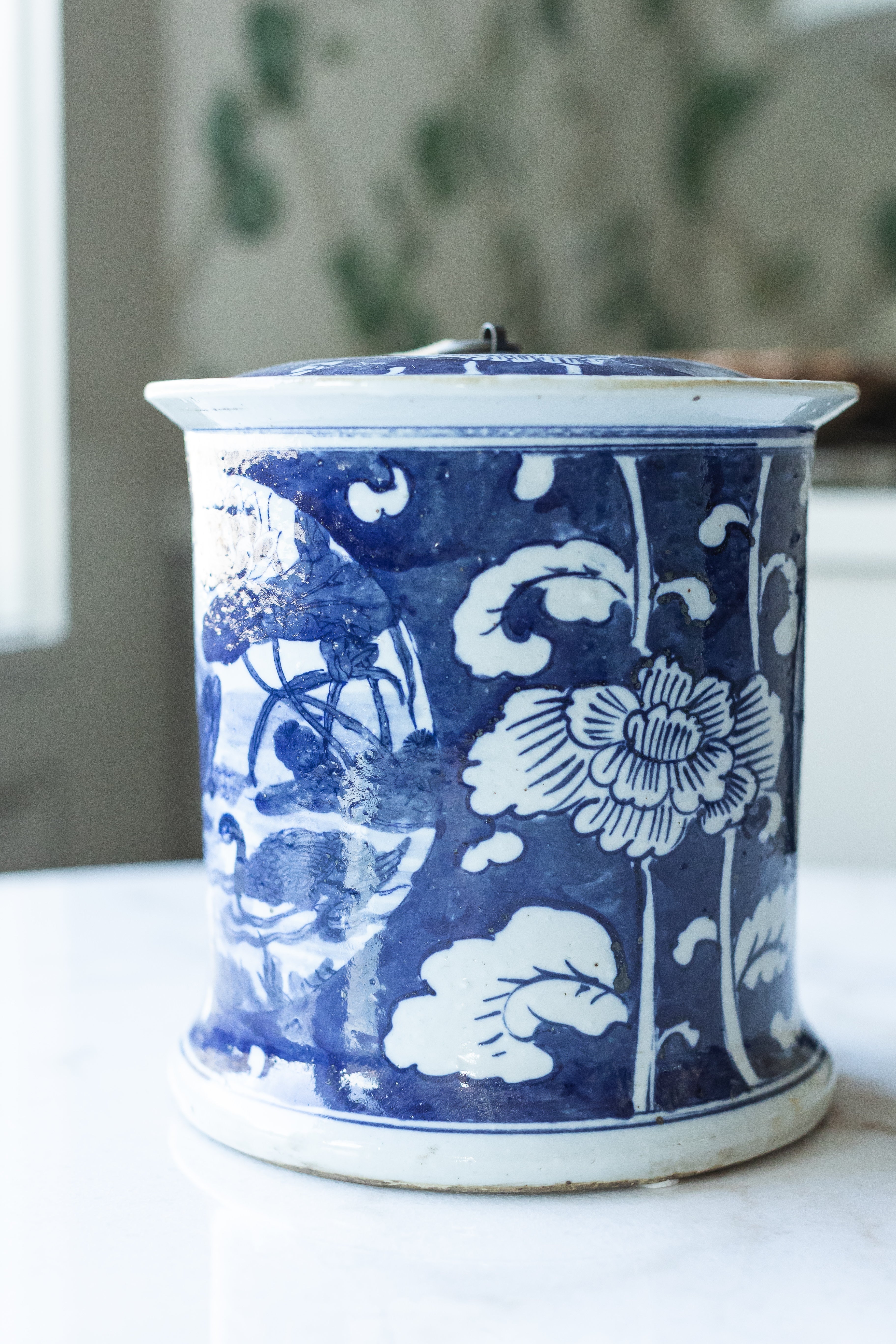 Lidded Jar, Ducks and Lotus