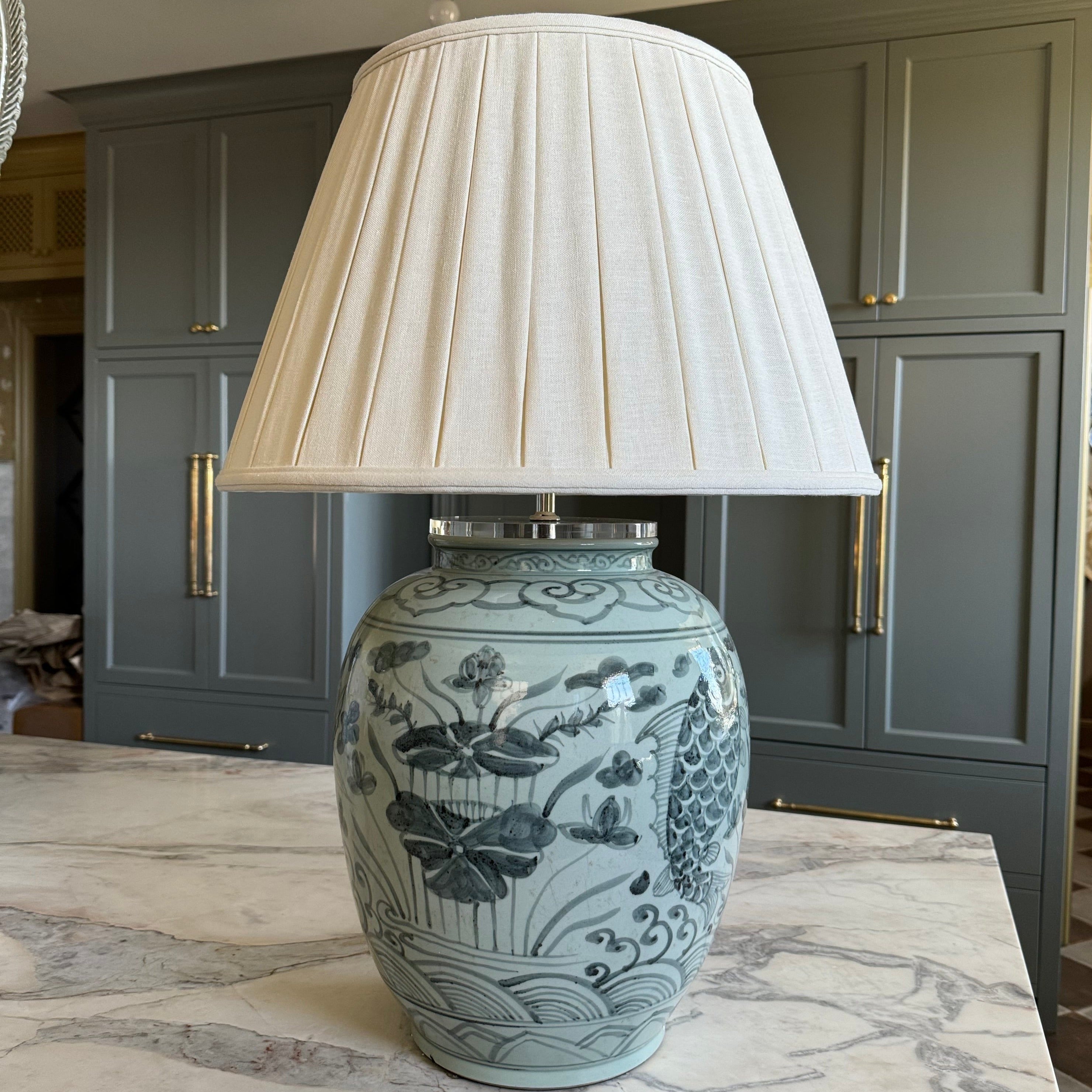 Black Fish Jar Lamp with Pleated Shade