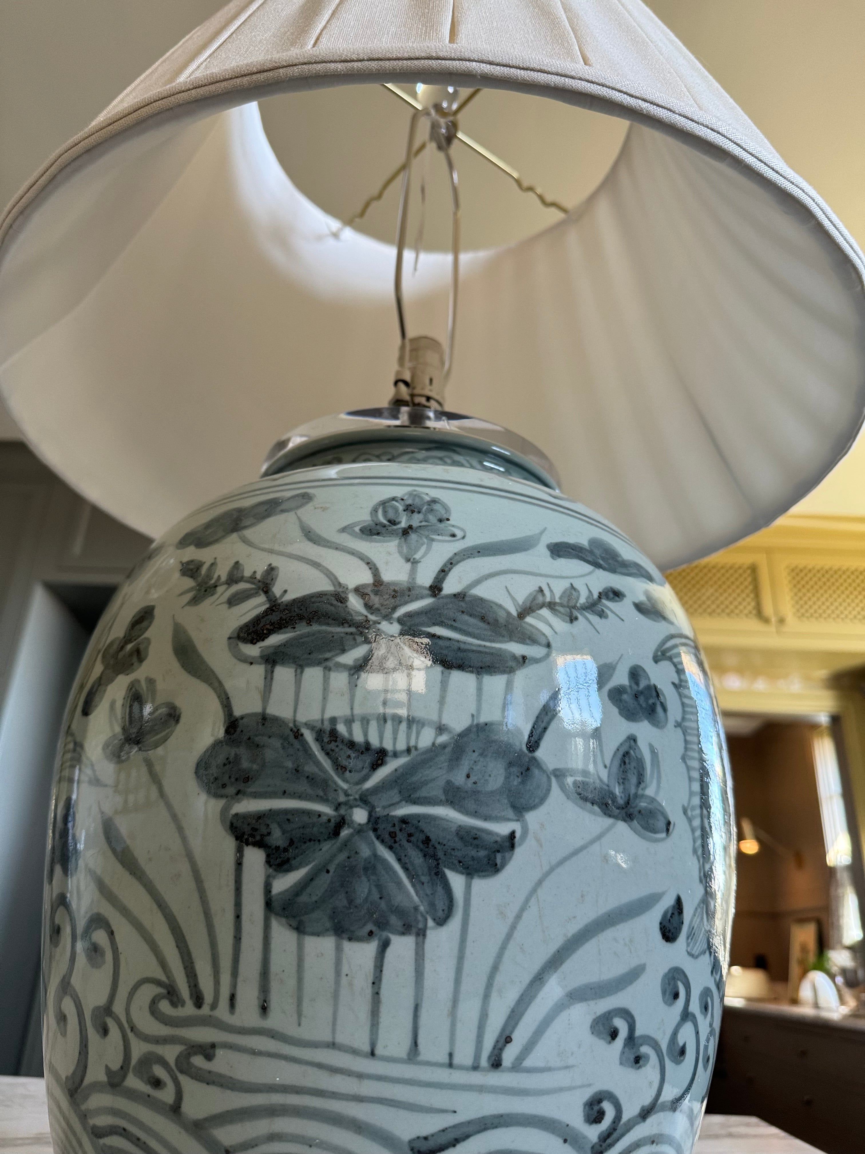 Black Fish Jar Lamp with Pleated Shade