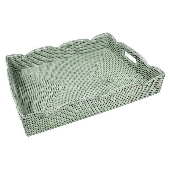 Green Rattan Scalloped Tray