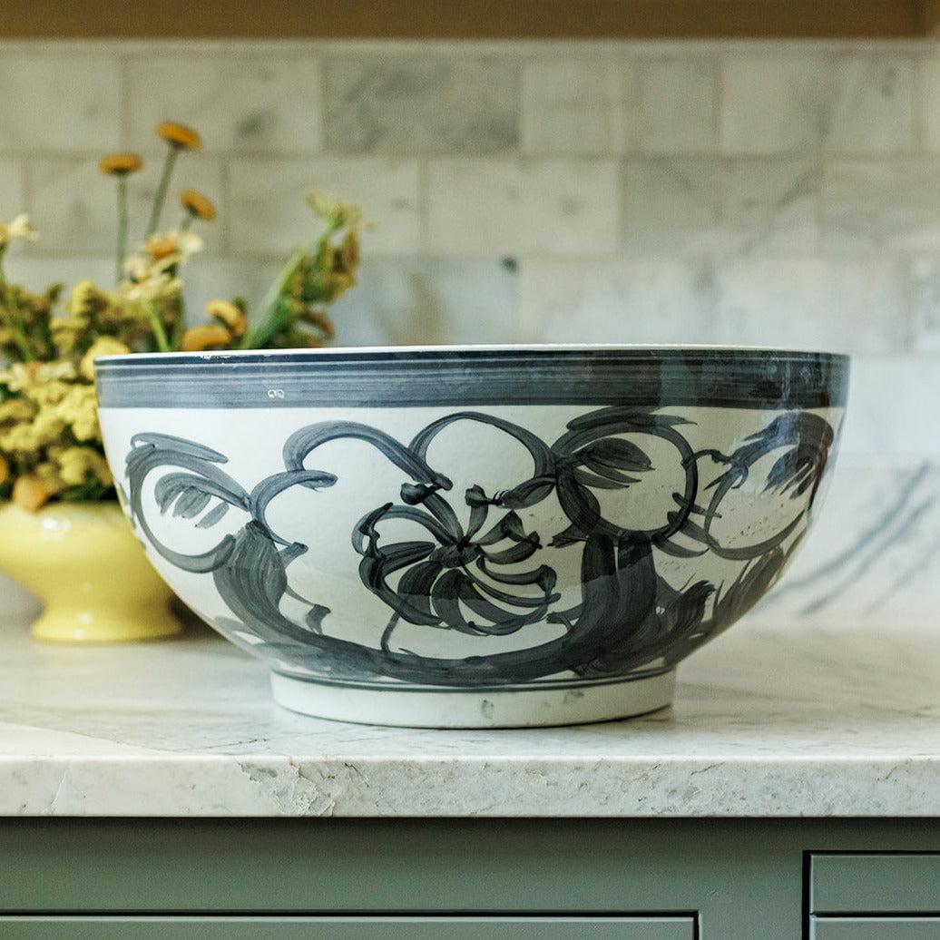 Oversized Twisted Flower Bowl, Black