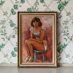 Blue Ruffle Top Lady Oil Painting