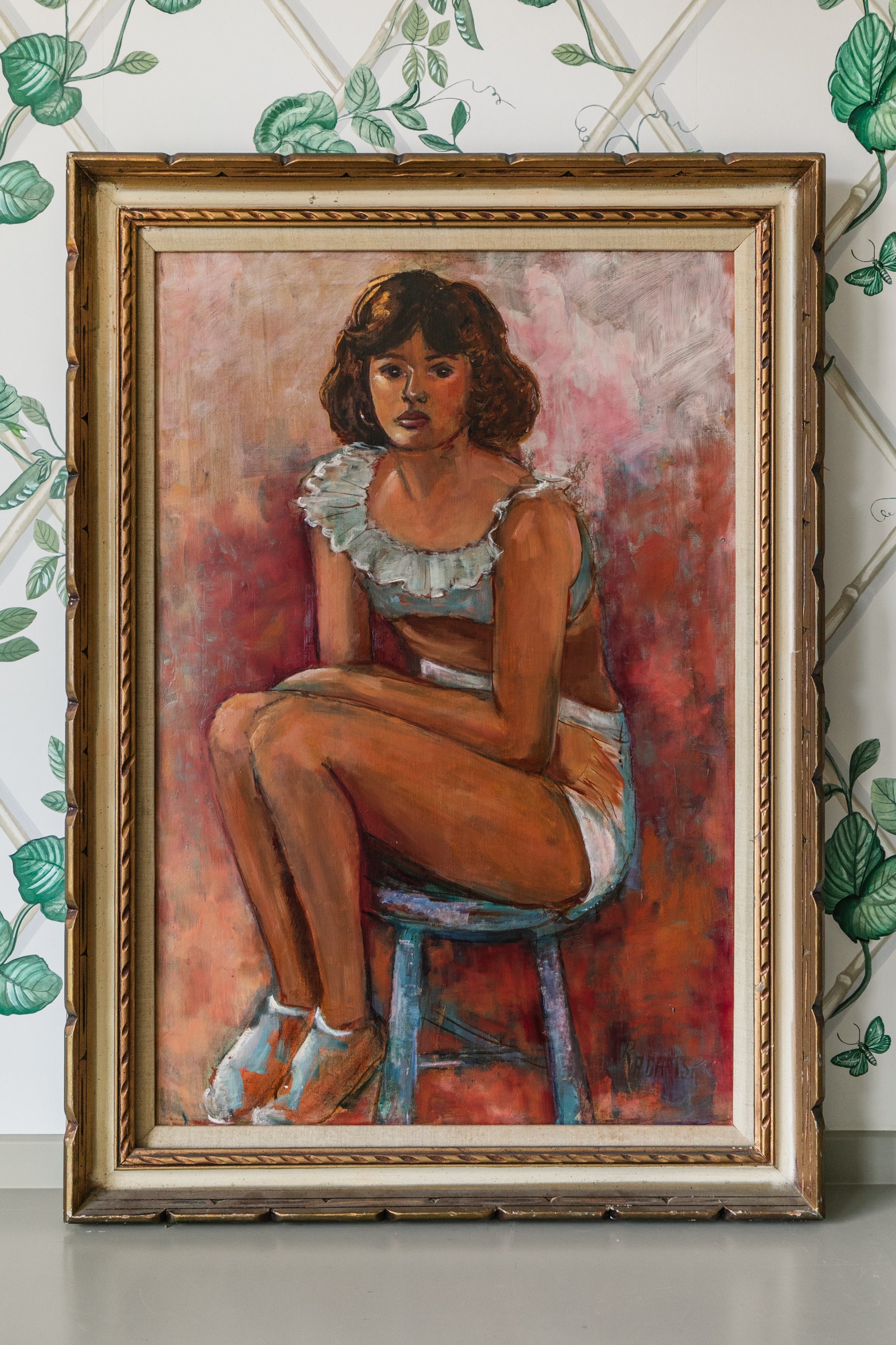 Blue Ruffle Top Lady Oil Painting