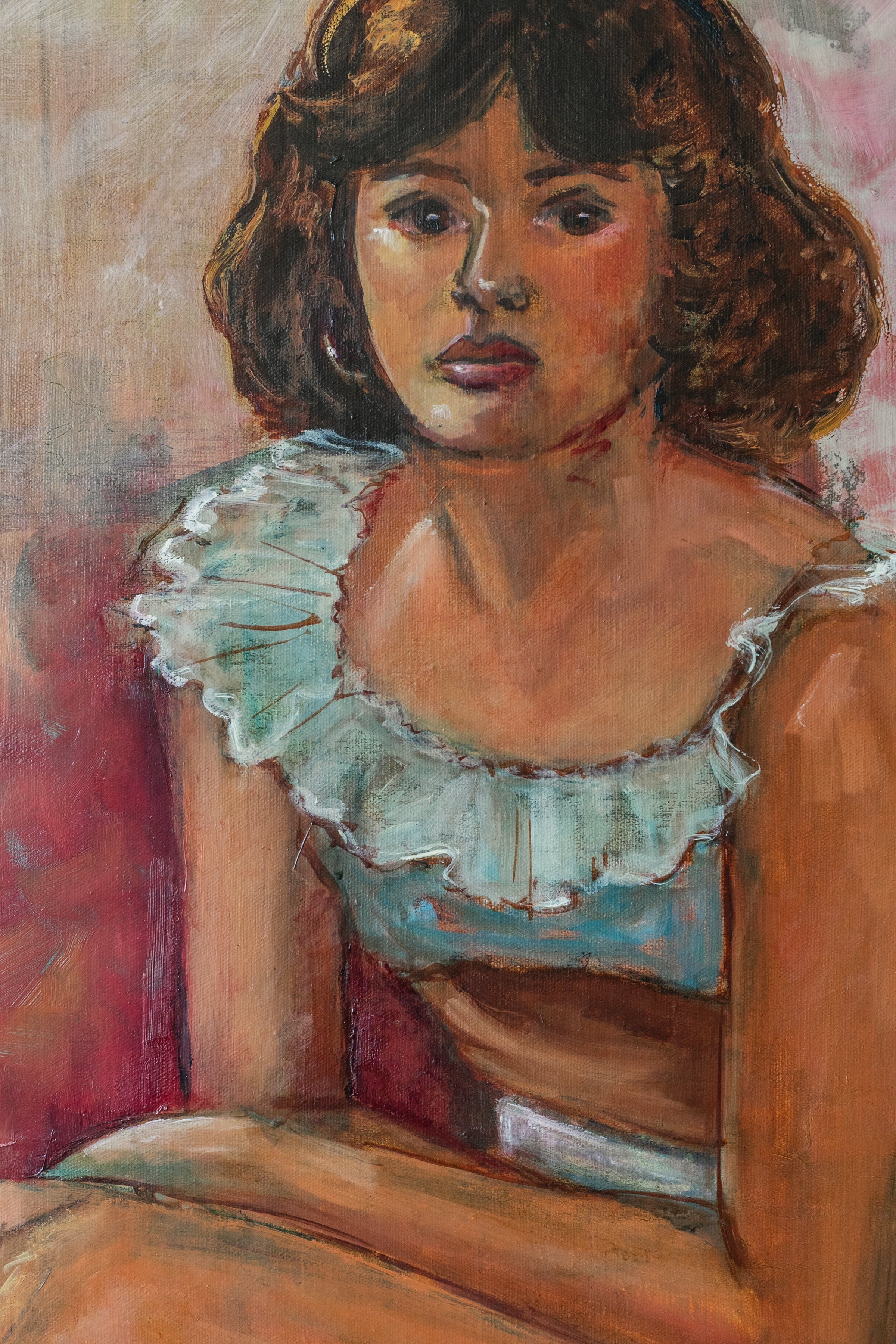 Blue Ruffle Top Lady Oil Painting