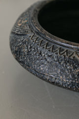 Footed Black Japanese Pottery Bowl