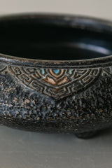 Footed Black Japanese Pottery Bowl