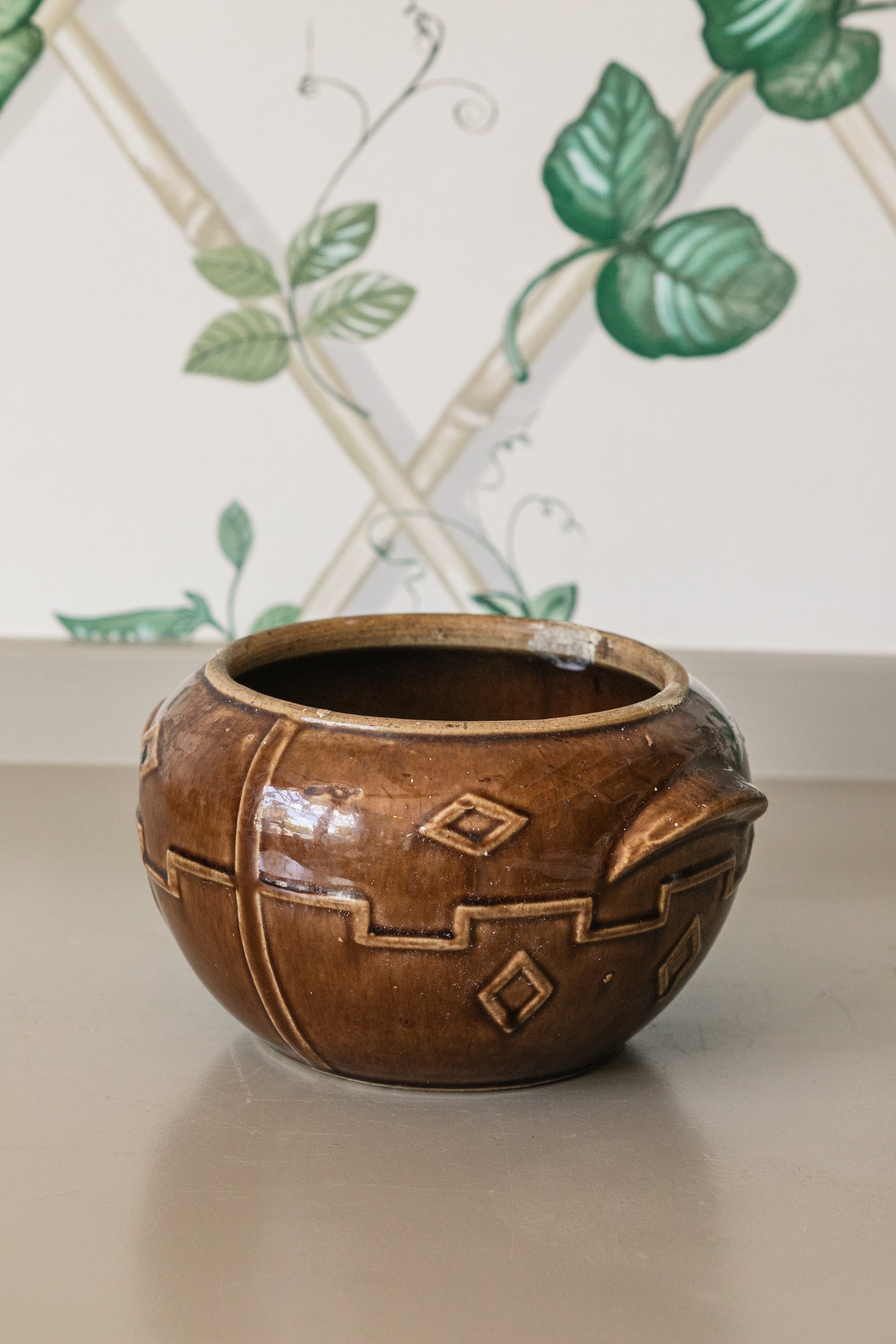 Brown Pot with Tribal Details