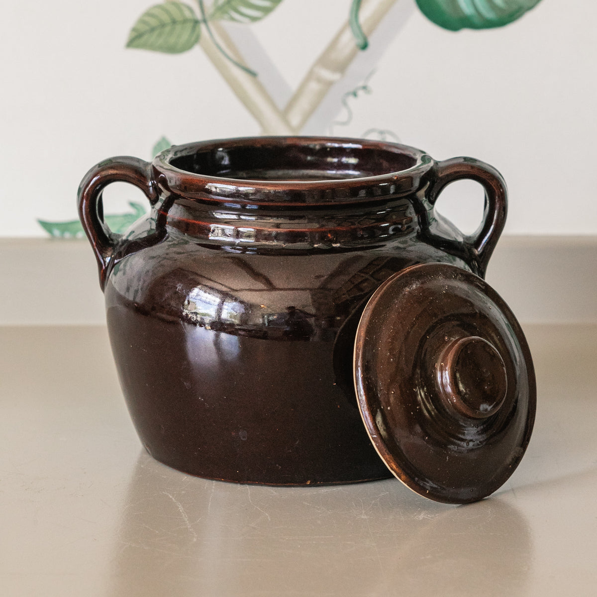 Brown Pot w/ Handles & Lid