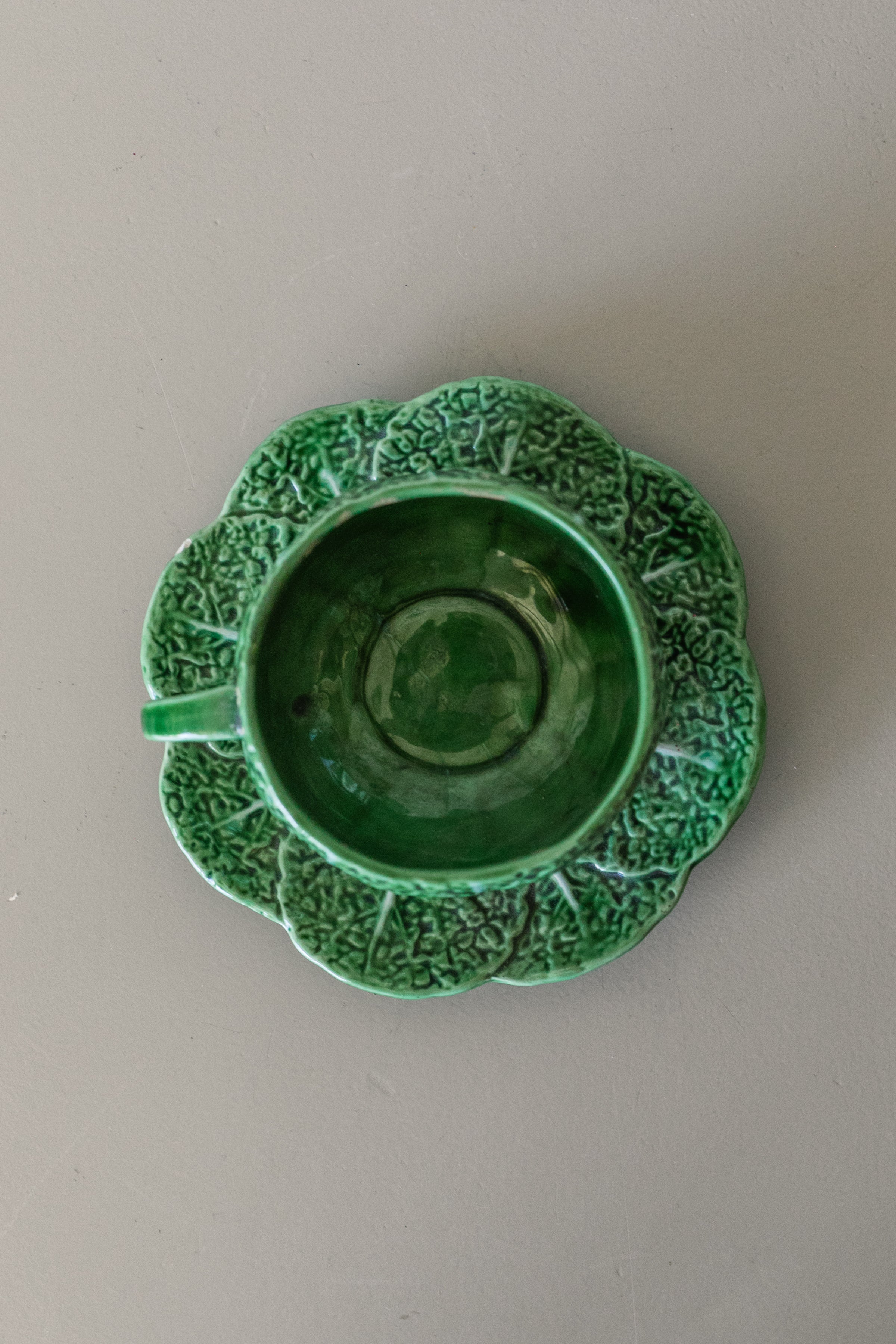Cabbage Majolica Teacup and Saucer