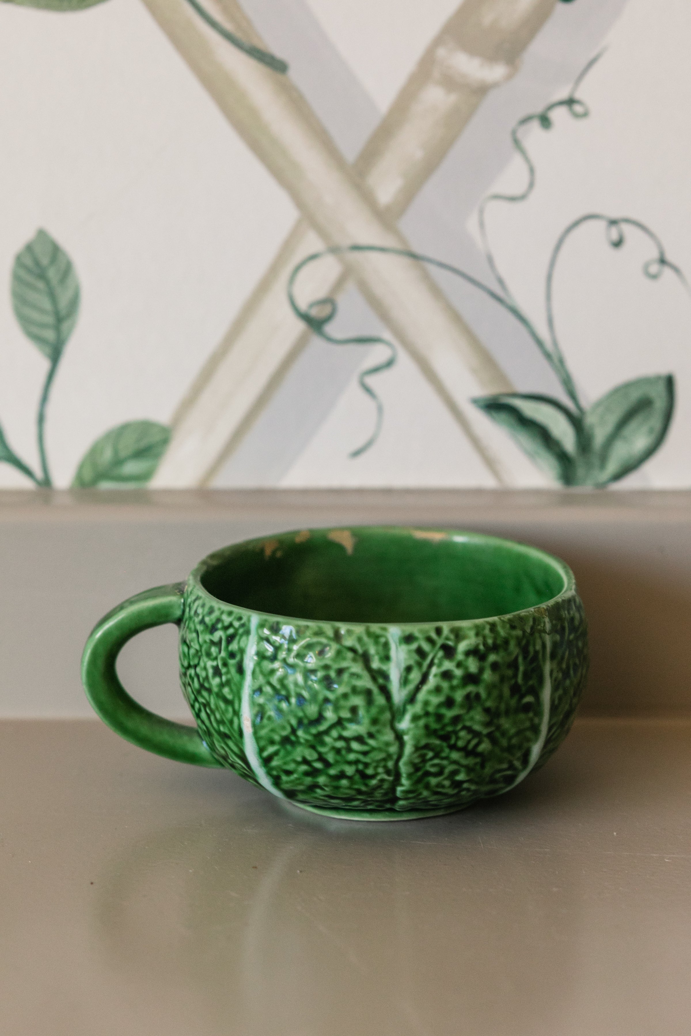 Cabbage Majolica Teacup and Saucer
