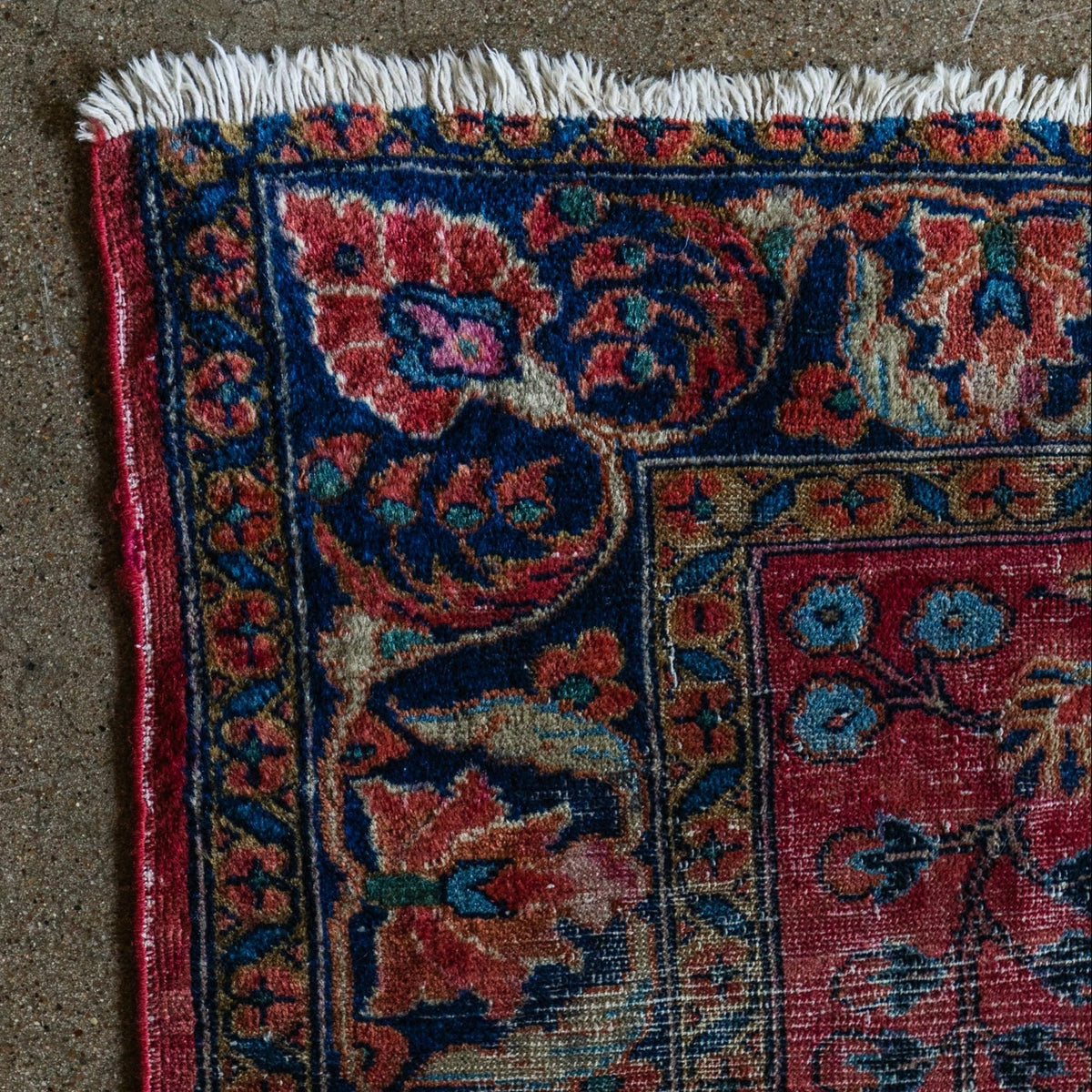 Antique Persian (5x6) Deep Crimson & Navy Floral Vase | Hand-Knotted Rug