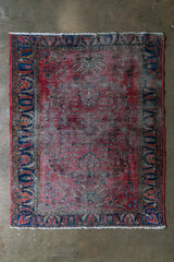 Antique Persian (5x6) Deep Crimson & Navy Floral Vase | Hand-Knotted Rug