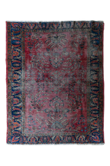 Antique Persian (5x6) Deep Crimson & Navy Floral Vase | Hand-Knotted Rug