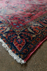 Antique Persian (5x6) Deep Crimson & Navy Floral Vase | Hand-Knotted Rug