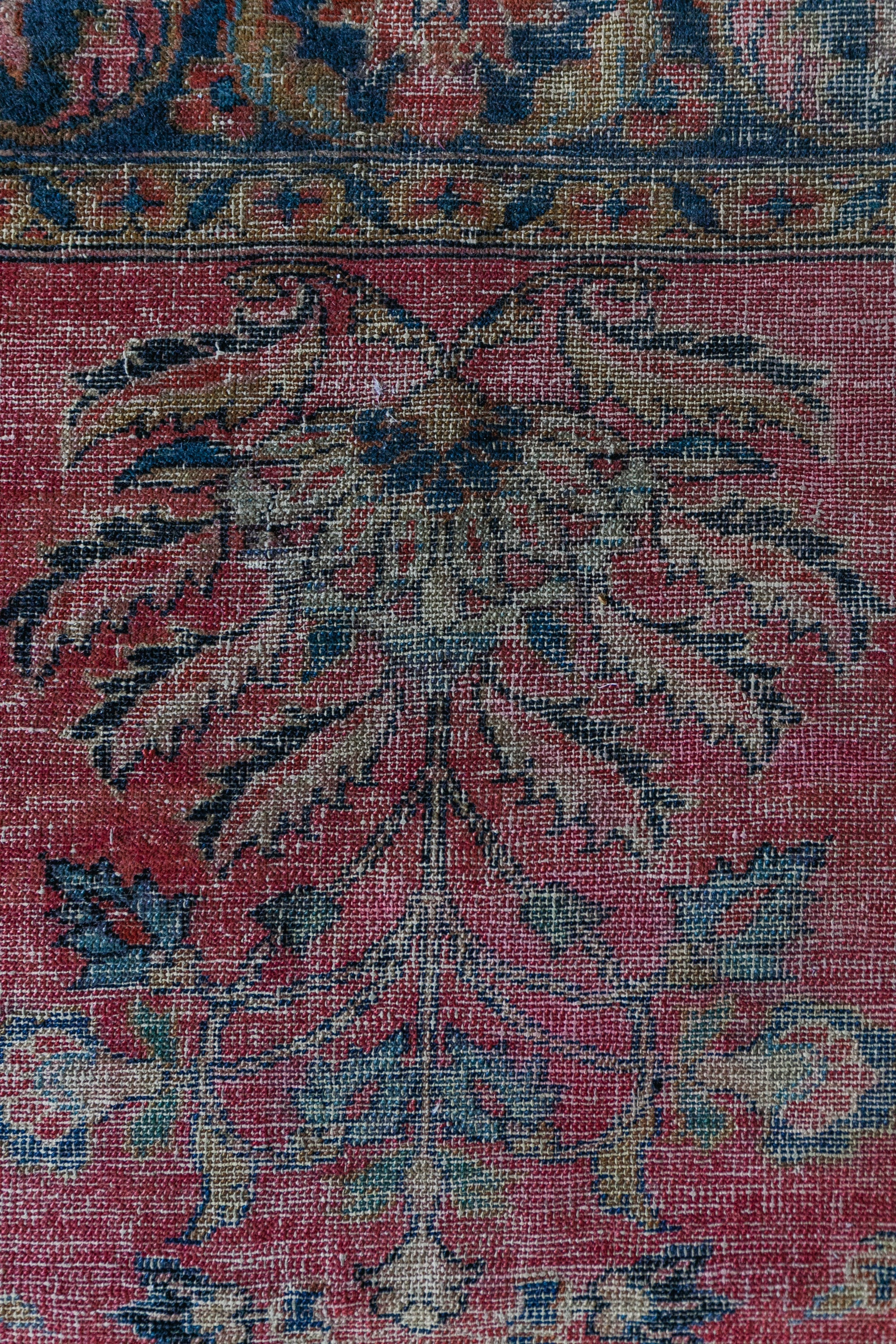 Antique Persian (5x6) Deep Crimson & Navy Floral Vase | Hand-Knotted Rug