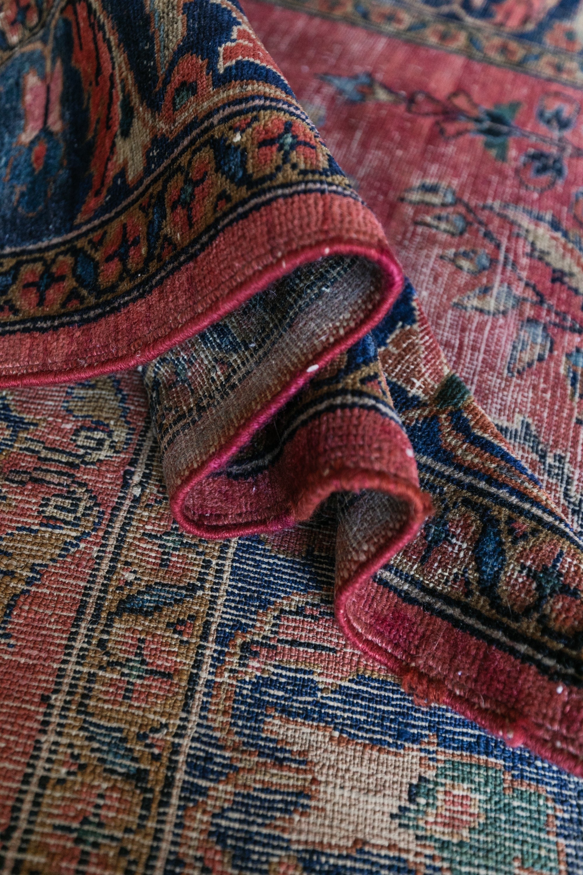 Antique Persian (5x6) Deep Crimson & Navy Floral Vase | Hand-Knotted Rug