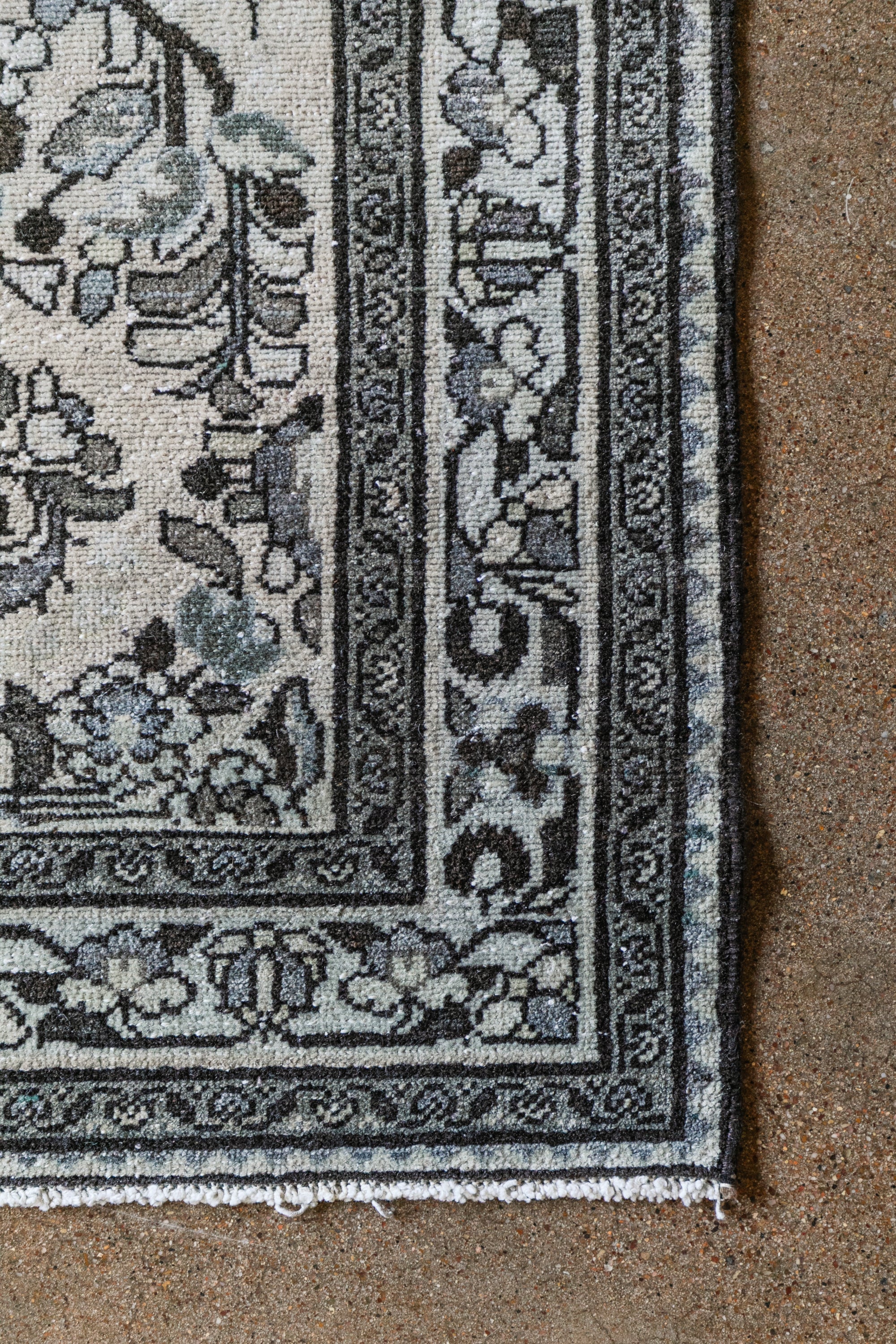 Antique Persian (3x12) Ivory & Slate Blue Hand-Knotted Wool Runner