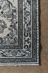 Antique Persian (3x12) Ivory & Slate Blue Hand-Knotted Wool Runner
