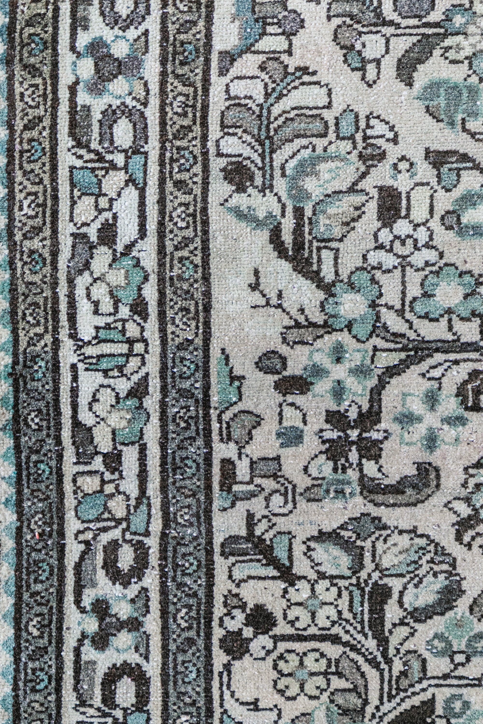 Antique Persian (3x12) Ivory & Slate Blue Hand-Knotted Wool Runner