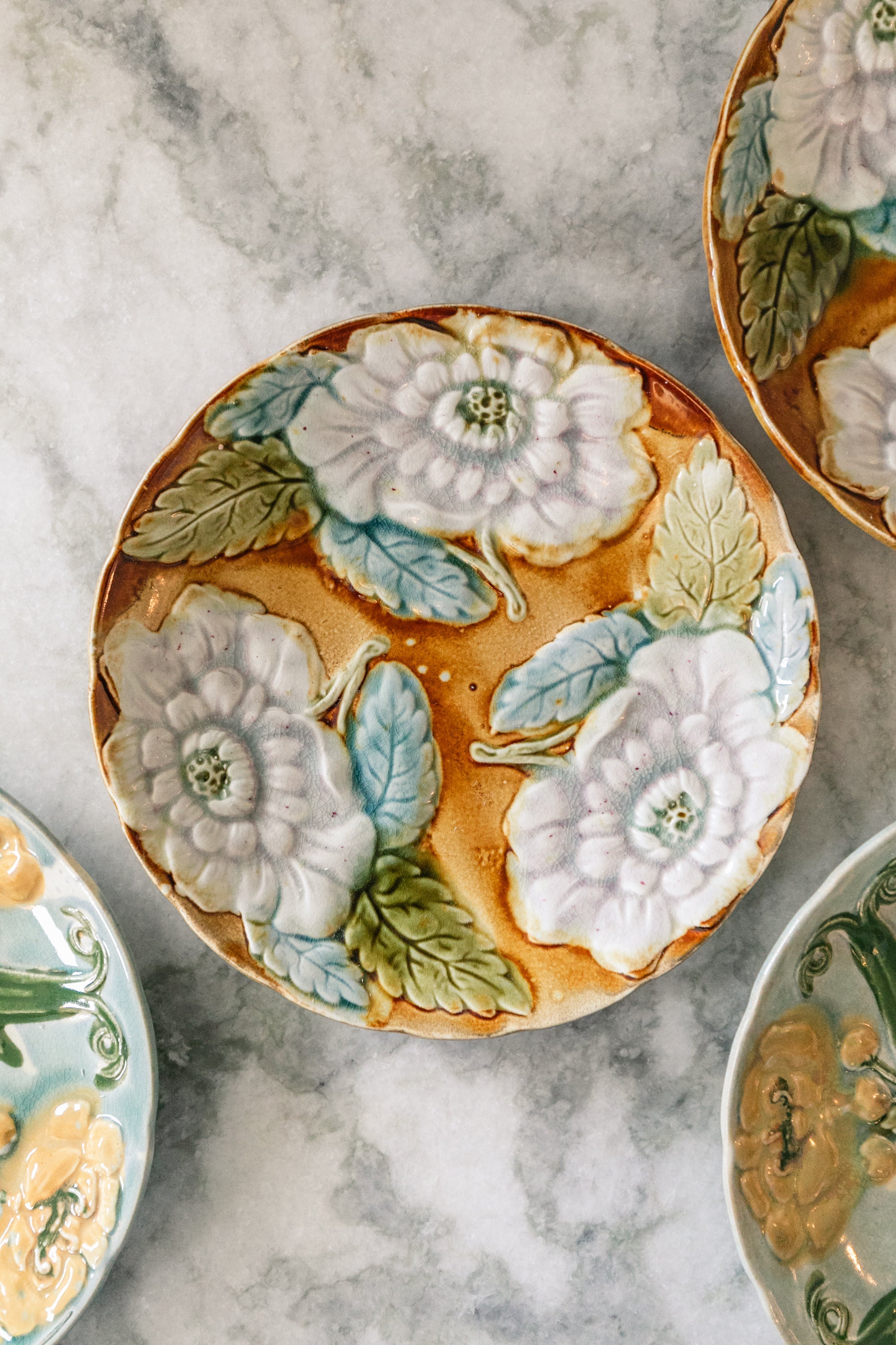 Ochre Peony Majolica Plate