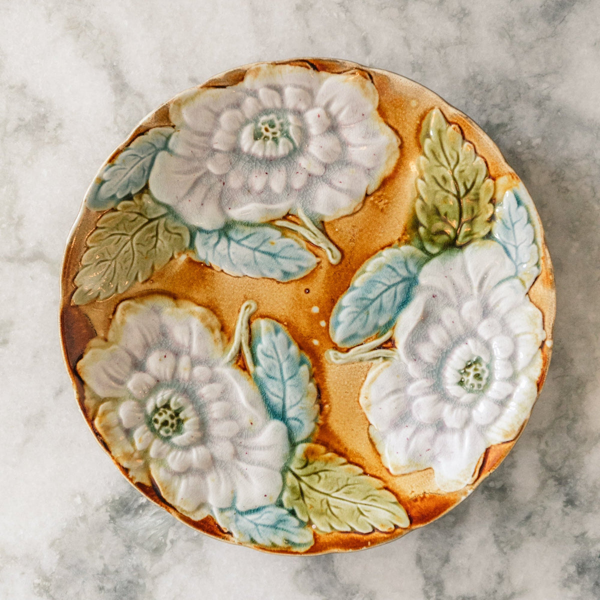 Ochre Peony Majolica Plate