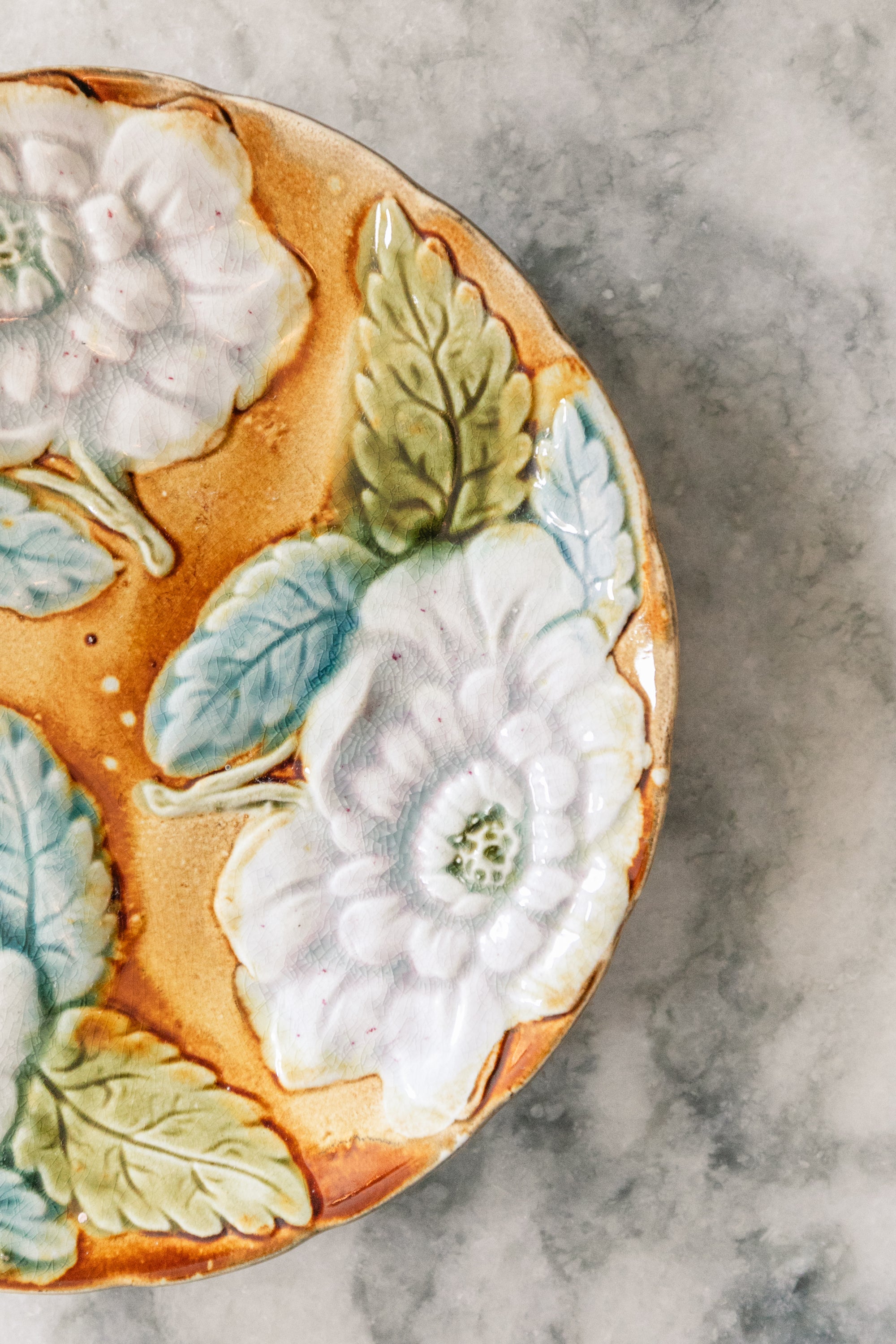 Ochre Peony Majolica Plate