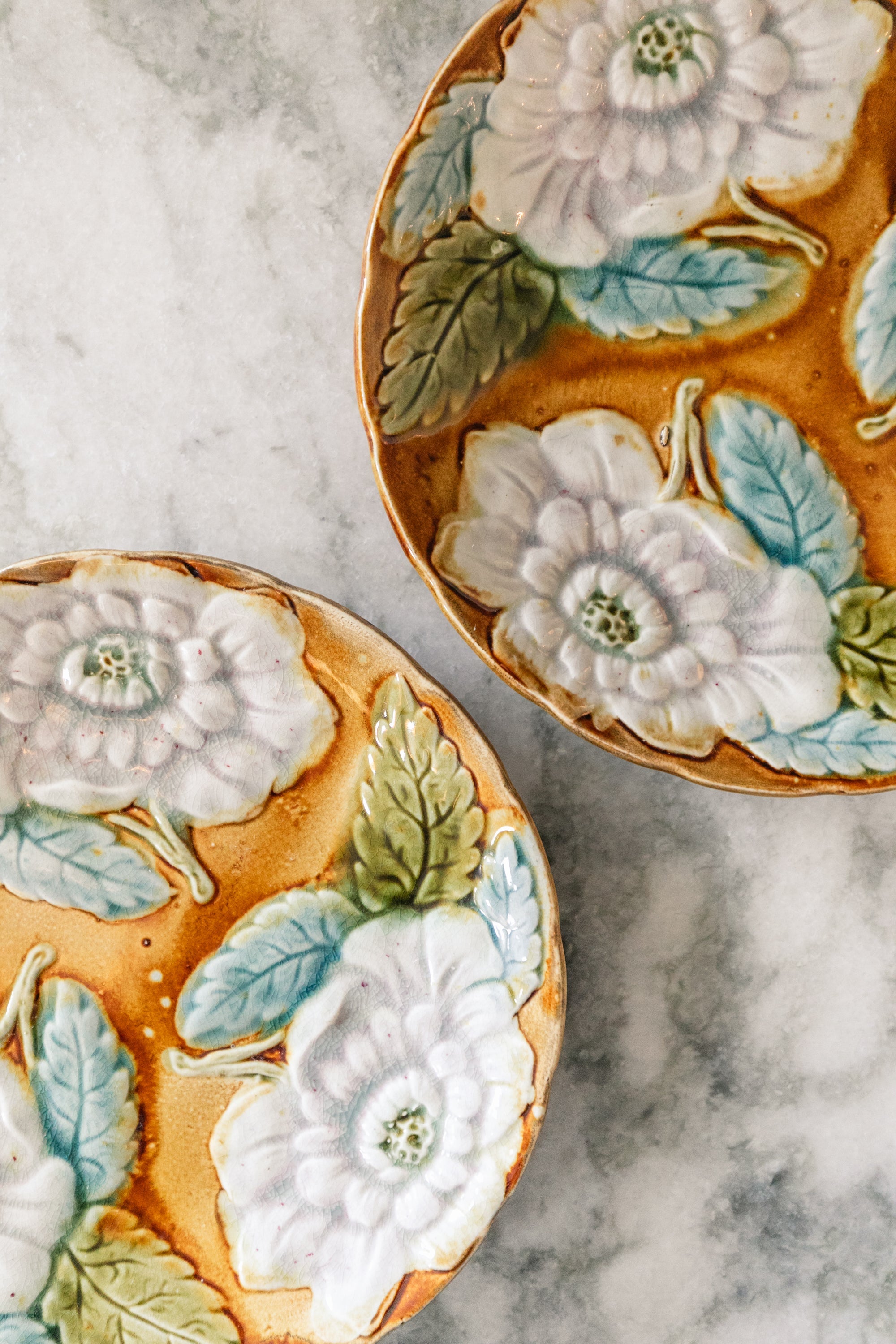 Ochre Peony Majolica Plate